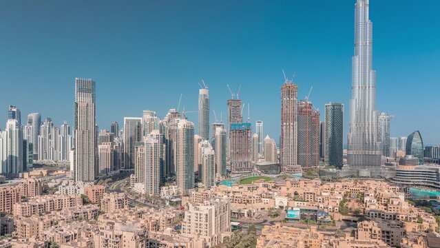 Dubai Downtown timelapse with tallest skyscraper and other towers