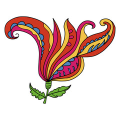 Colorful fantasy doodle cartoon flower isolated on white background. 
