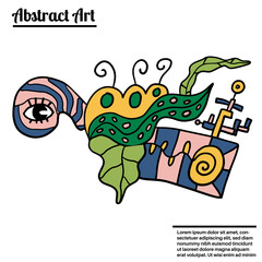 Cute abstract doodle artistic sketch isolated on white background. Crazy messy doodle art with different shapes, curls. Fantasy card.