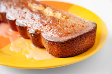 Large cupcake. Freshly baked muffin on a plate. Selective soft focus.