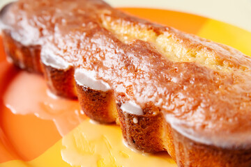 Big cupcake. Close-up of a freshly baked cupcake on a plate. Selective soft focus.