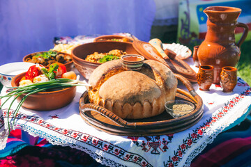 Traditional dishes of Gagauz cuisine from the south of the Republic of Moldova at the Hederlez festival