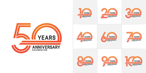 set of anniversary premium collection orange and black color can be use for celebration event