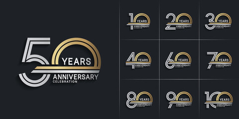 set of anniversary premium collection silver and gold color can be use for celebration event - obrazy, fototapety, plakaty