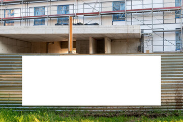 Advertising banner mock-up on the fence of construcion site