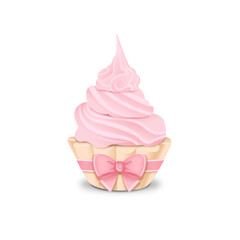 Cupcake cupcake with pink cream and a bow