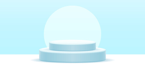 Vector realistic isolated podium platform in abstract stage with blue colors for product placement and display.