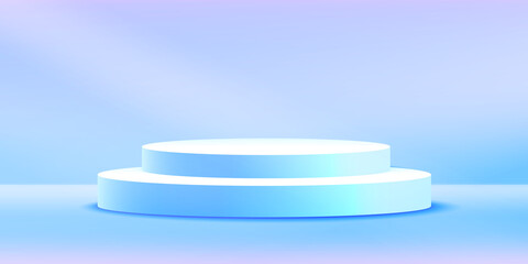 Vector realistic isolated podium platform in abstract stage with blue colors for product placement and display.