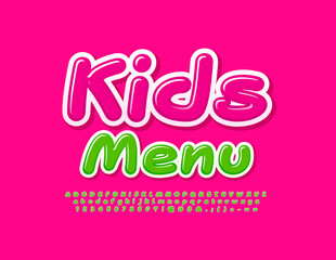 Vector colorful logo Kids Menu.  Modern handwritten Font. Artistic Alphabet Letters, Numbers and Symbols