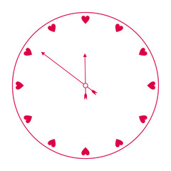 red clock with hearts isolated on white