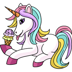 Unicorn Eating Ice Cream Cartoon Colored Clipart