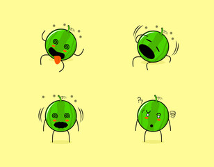 Fototapeta premium Set of cute watermelon character with dizzy expressions. suitable for emoticon, logo, symbol and mascot