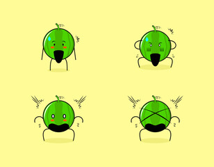 collection of cute watermelon cartoon character with shocked expressions. suitable for emoticon, logo, symbol and mascot