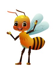 Happy bee. Wildlife object. Little funny insect. Cute cartoon style. Isolated on white background. Vector