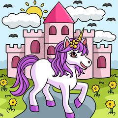 Unicorn Princess Colored Cartoon Illustration