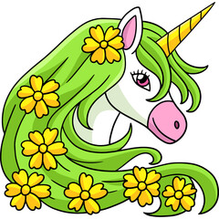 Unicorn Flower Cartoon Colored Clipart 
