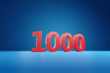 Red number 1000 in three dimensions. 3d illustration.