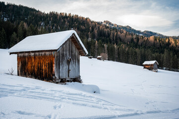 Winter in the San Vigilio di Marebbe valley of the Dolomites