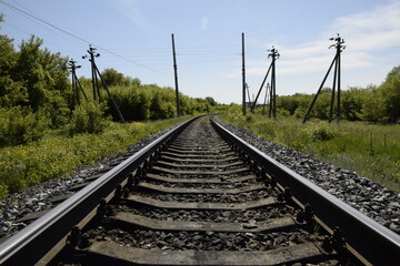 Railway rails snapshot from the lowest point.