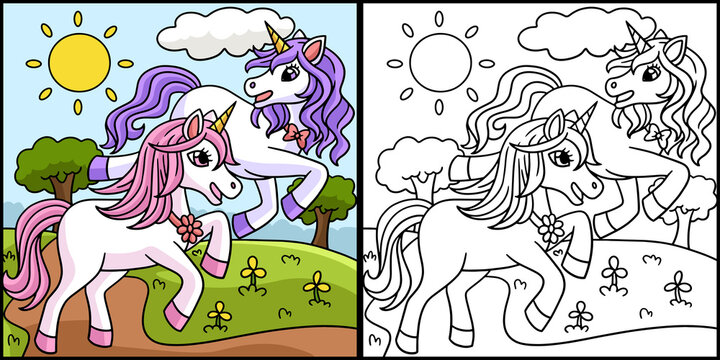 Unicorn With A Friend Coloring Page Illustration