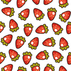 Strawberry line art seamless pattern. Vector flat cartoon design element illustration