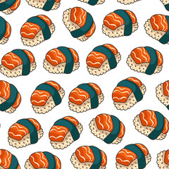 Sushi seamless pattern. Vector flat cartoon design element illustration