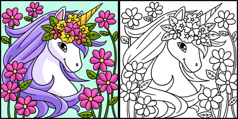 Obraz na płótnie Canvas Unicorn Wearing A Flower Wreath Illustration