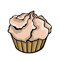 sweet cupcake with whipped cream isolated on white background. vector