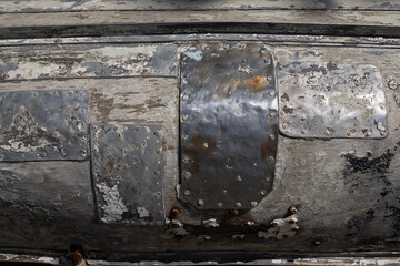 Metallic background. metal patches. texture of old metal with rivets.