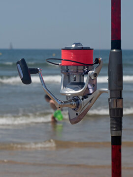 Detalle de carrete de pesca surfcasting / Detail of surfcasting fishing reel