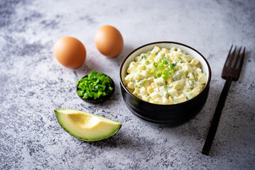 Avocado egg salad in a bowl