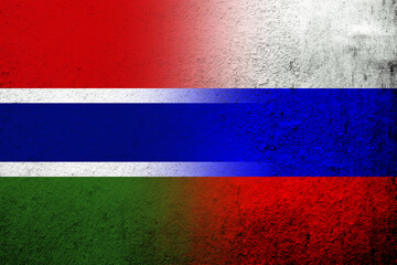 National flag of Russian Federation with The Republic of The Gambia National flag. Grunge background