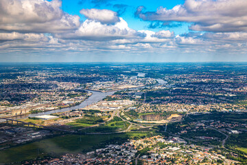 Nantes aerial view from plane in loire river valley