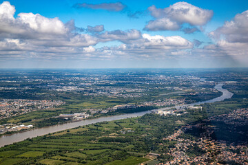Nantes aerial view from plane in loire river valley
