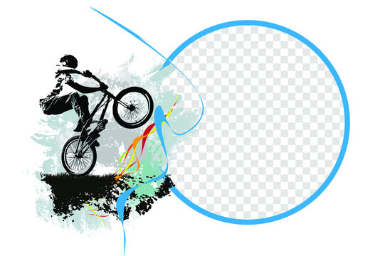Active young man doing tricks on a bicycle, extreme sport concept. Sport background ready for poster or banner, vector.