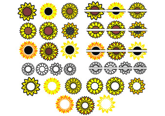 Sunflower Bundle ,Sunflower, Sunflower Monogram, Cut file, Silhouette, Sunflower Clipart, Floral 