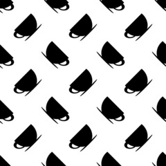 Cup of tea or coffee seamless pattern. Black flat icon cup on white background. Modern design for print on fabric, wrapping paper, wallpaper, packaging. Vector illustration
