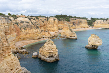 Rocks and cliff in algarve city lagos in Portugal