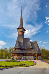 Fototapeta na wymiar Traditional Maramures wooden church in Sapanta-Peri monastery, Romania