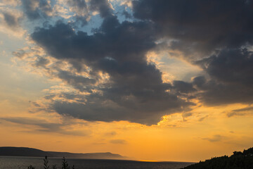 sunset over the sea in Croatia, in the town of Drvenik