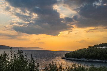 sunset over the sea in Croatia, in the town of Drvenik