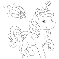 Funny unicorn coloring page for kids