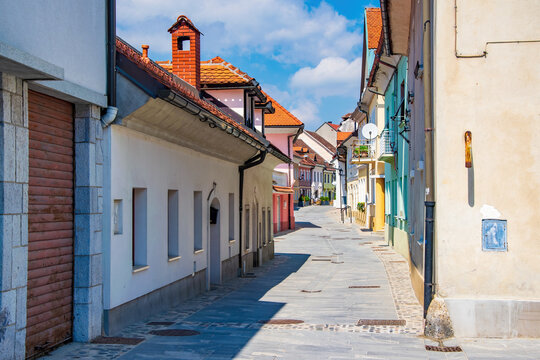 Scenic view of Cankarjeva street of medieval town of Kranj, Slovenia