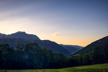 The Arbizon Massif in the Pyrenees Mountains at sunset on a summer evening