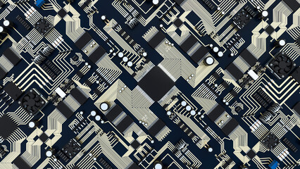 Top View of a Circuit Board 3D Rendering