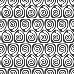 Abstract vector hand drawn tiles seamless pattern. Tiles with spiral curls. Repeating ornament. Stylish texture. Black and white background. For wrapping, paper cover, textile, fabric, cloth.