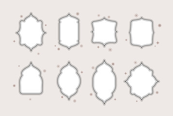 Collection of curly frames and arches. Vector design.
