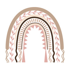 Scandinavian bohemian rainbow isolated on white background. Hand drawn clipart boho, kids decoration with cute rainbow. Ethnic style