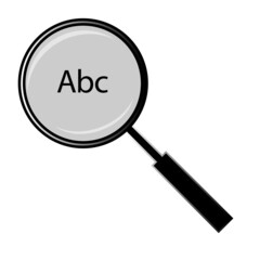 Magnifying glass in vector. Vector drawing. Glass to zoom in vector. Drawing with letters. Enlarged font.