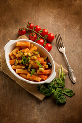 oven pasta with eggplants tomato and fresh basil